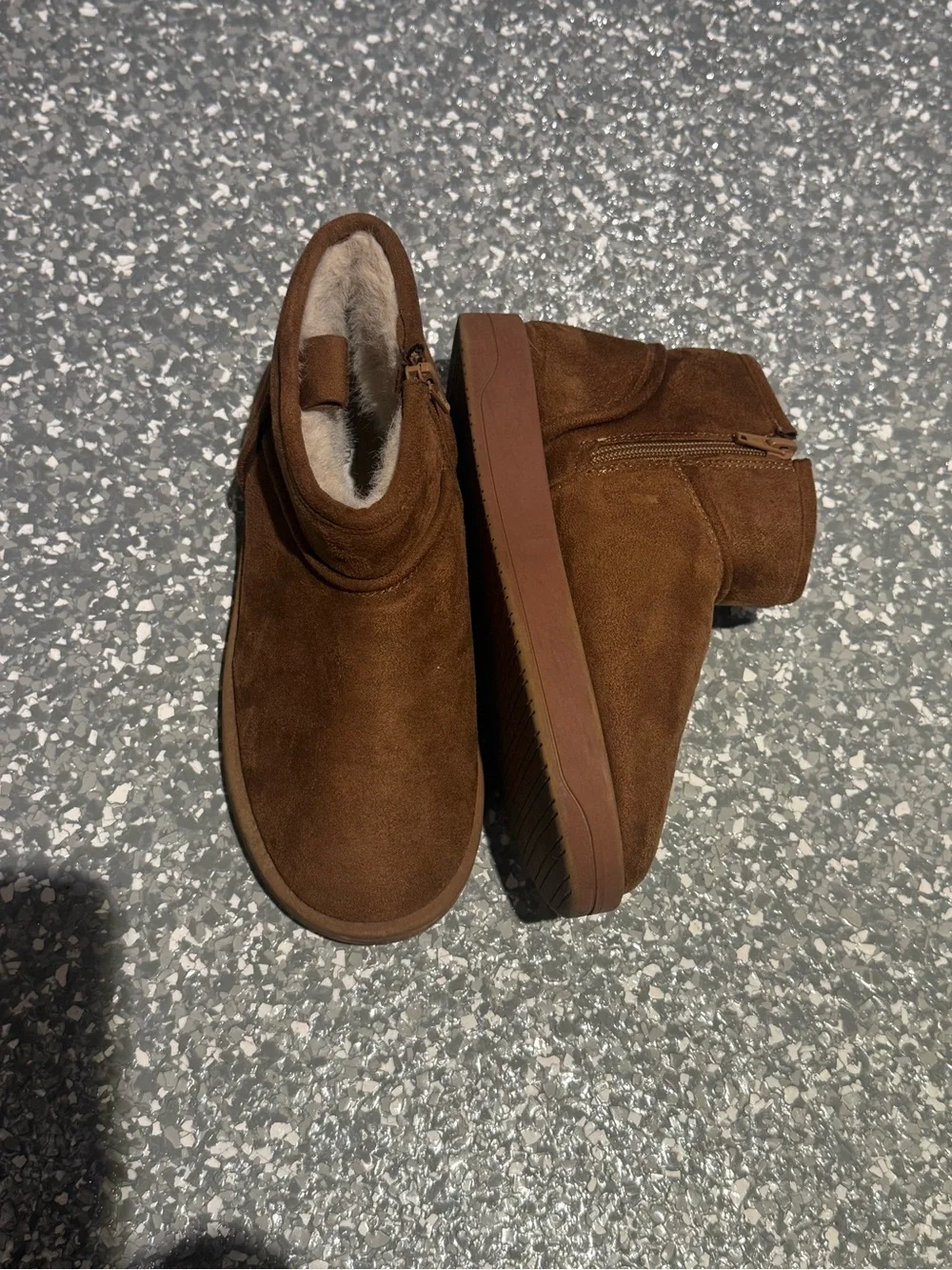 Zara Kids Brown Suede Fleece-Lined Ankle Boots
